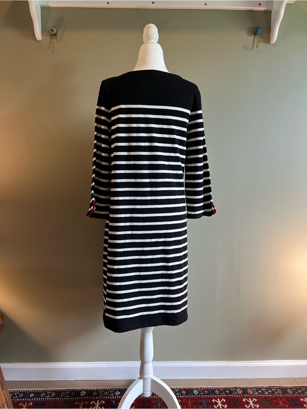 Talbots Black and White Striped with Red Trim Inside Colllar/Cuff - Picture 6 of 8